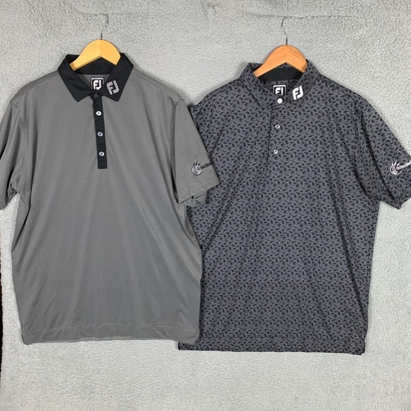 Lot Of 2 FootJoy Golf Polo Mens Large Gray Athletic Fit Shirt‎ Green Meadow Club